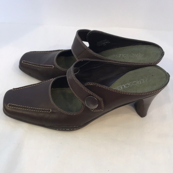 AEROSOLES leather sugar snap heeled open heel shoe - Picture 4 of 8